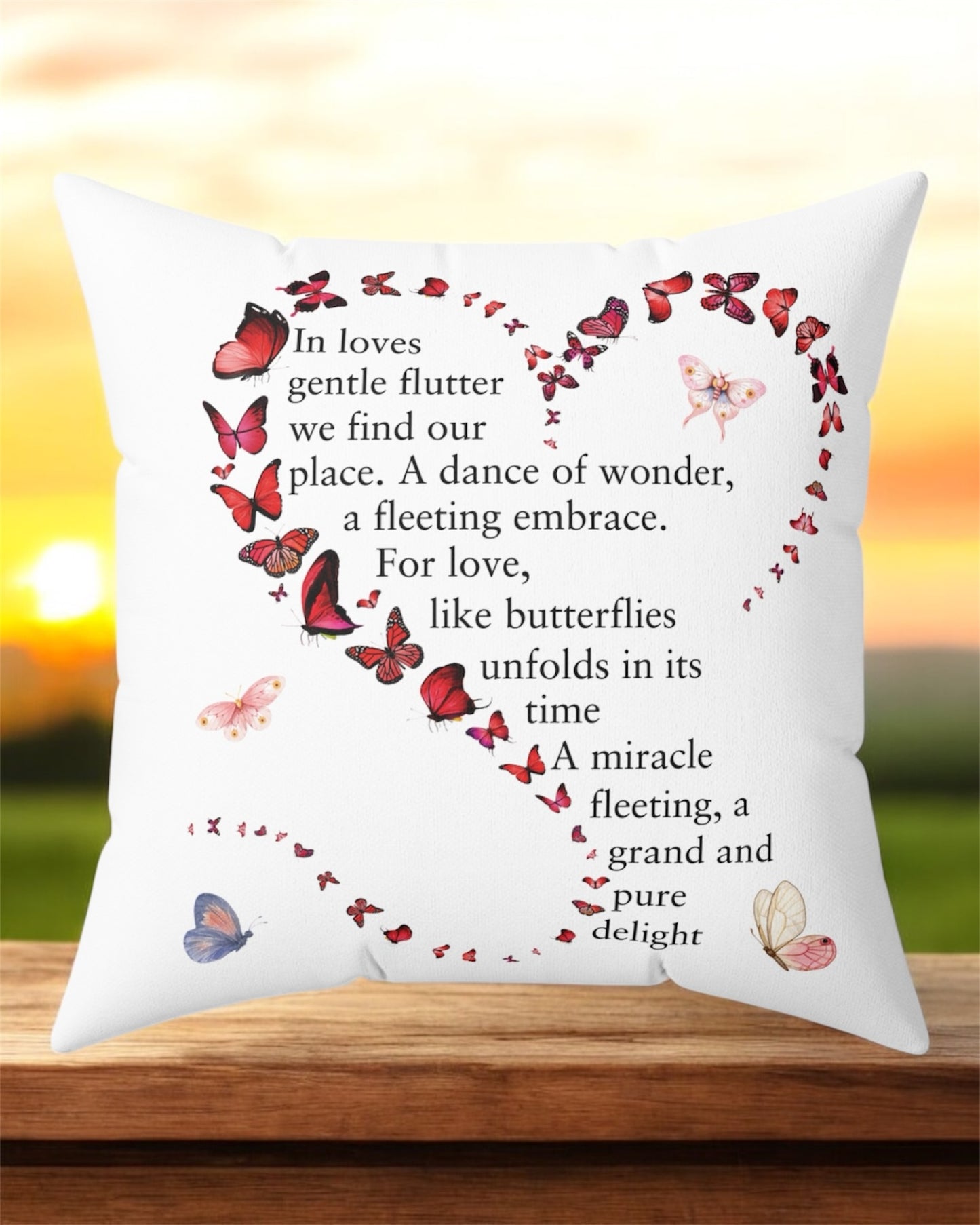 Square Pillow - Wings of Love Poem - Faux Suede