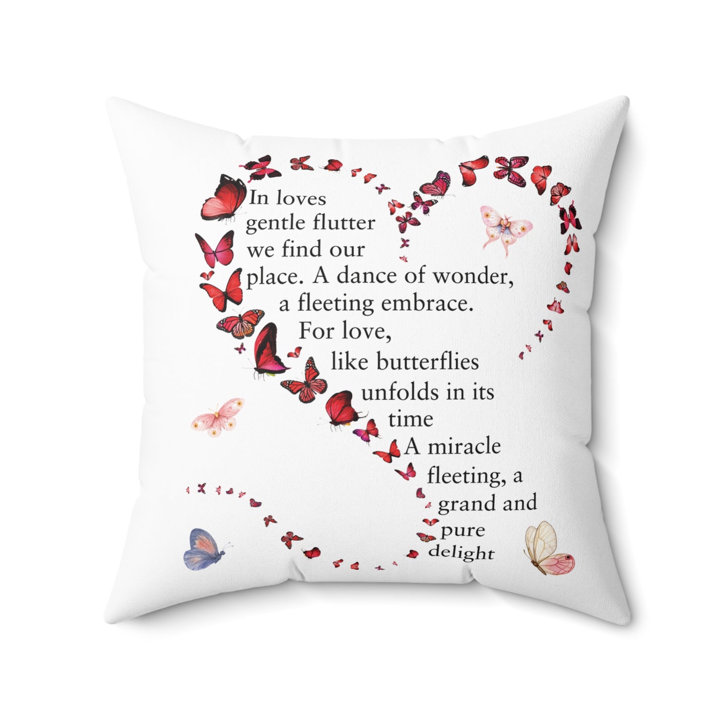 Square Pillow - Wings of Love Poem - Faux Suede