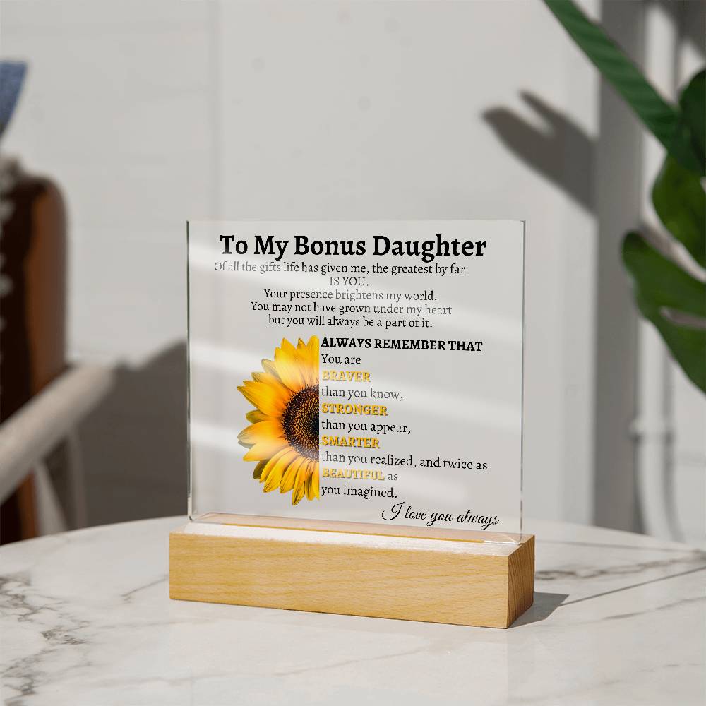 LED Acrylic Plaque - To My Bonus Daughter, from Bonus Mom: A Love That Shines Bright Forever