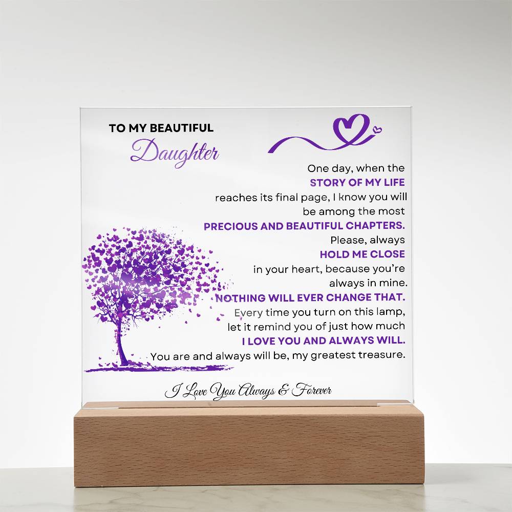 To My Daughter: Forever in My Heart Acrylic Lamp – Purple