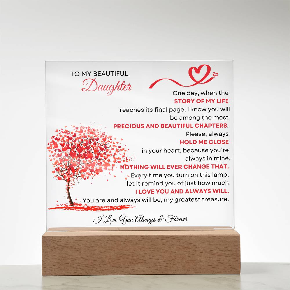 To My Daughter: Forever in My Heart Acrylic Lamp – Red