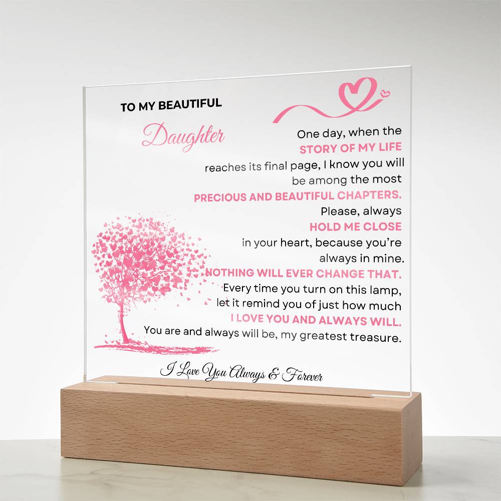 To My Daughter: Forever in My Heart Acrylic Lamp – Pink