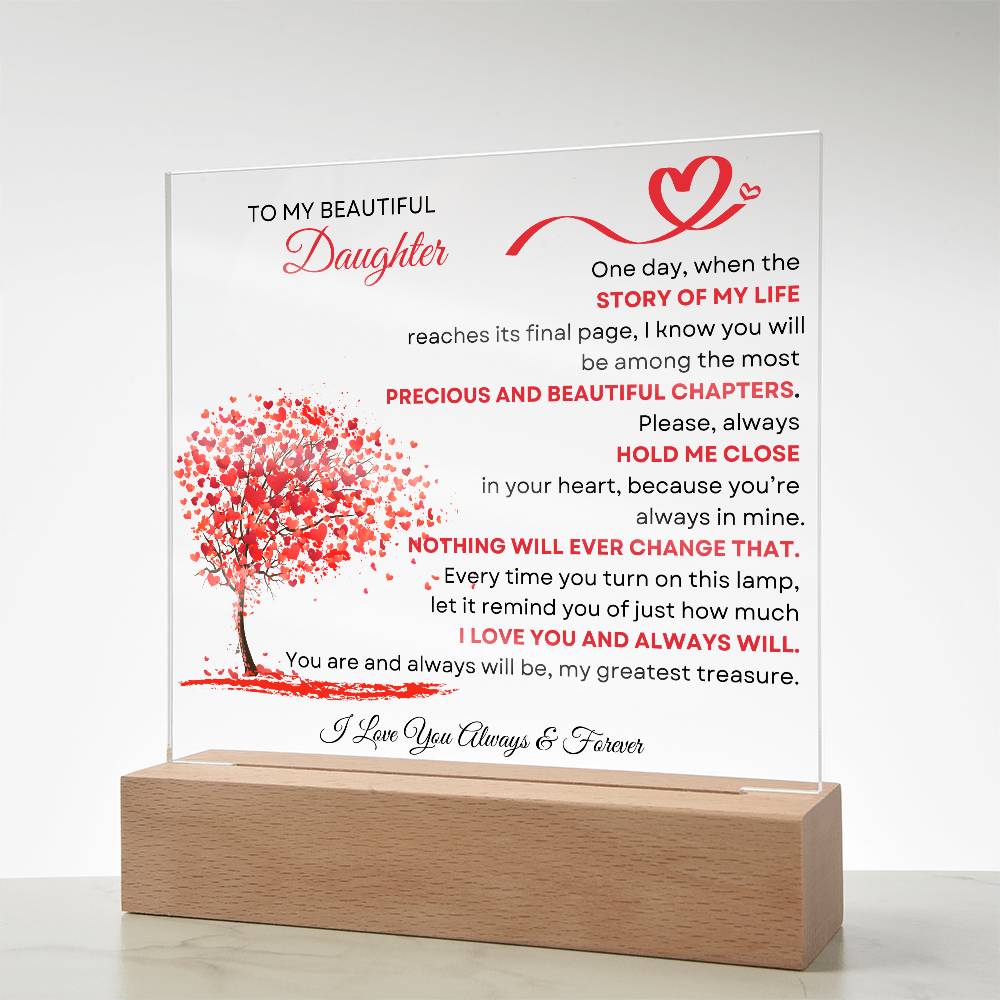 To My Daughter: Forever in My Heart Acrylic Lamp – Red