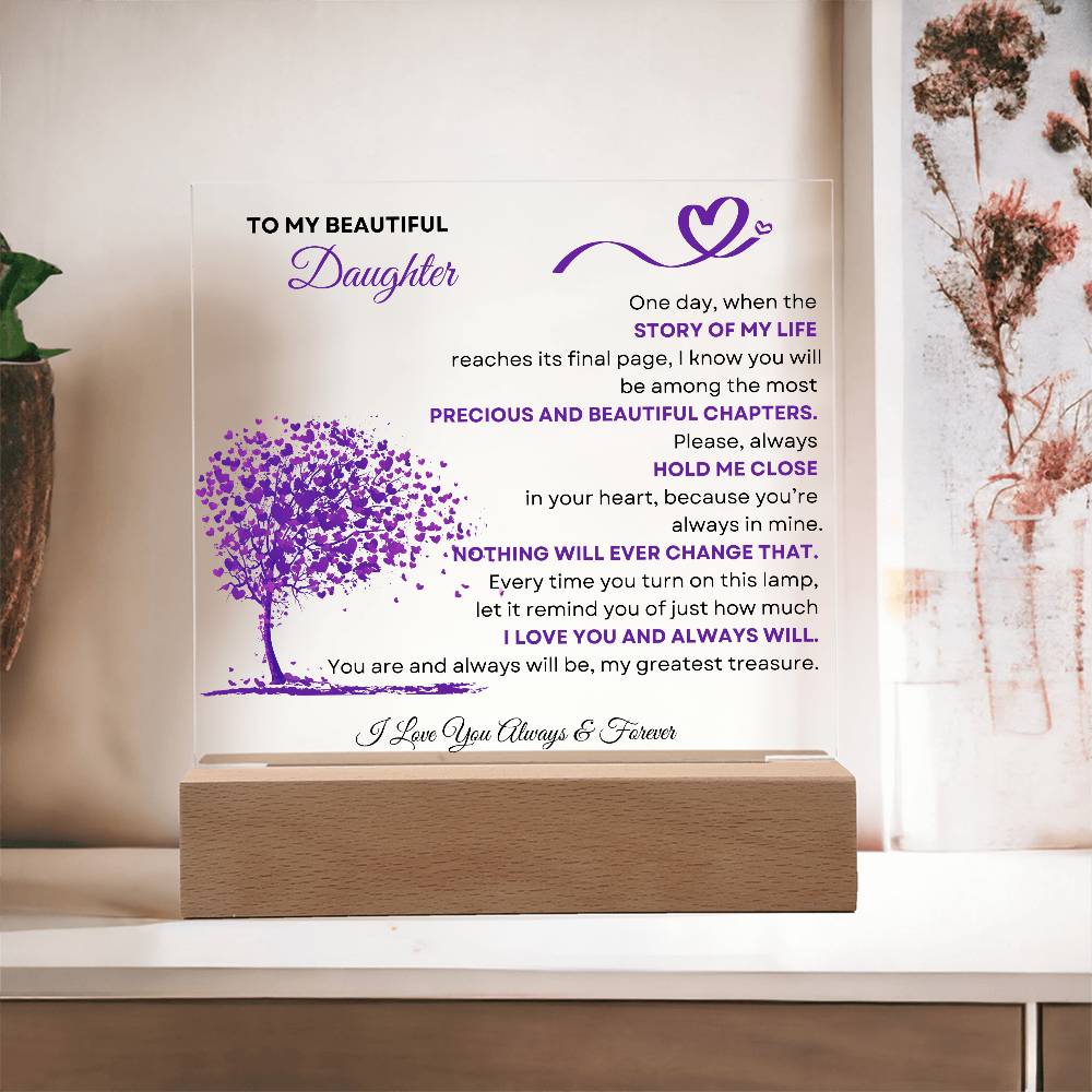 To My Daughter: Forever in My Heart Acrylic Lamp – Purple